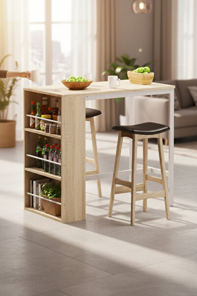 TOLIAHOME Raflı Metal Ayaklı Mutfak Masası Bar Masası Çok Amaçlı Masa Çalışma...