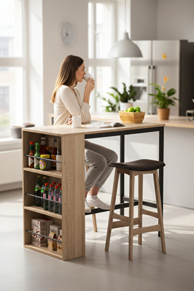 TOLIAHOME Raflı Metal Ayaklı Mutfak Masası Bar Masası Çok Amaçlı Masa Çalışma...