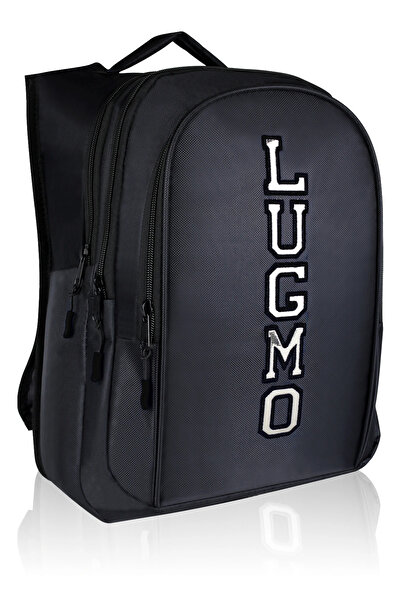 LUGMO حقيبة مدرسية مبطنة بثلاثة أقسام، حقيبة مدرسية للمرحلة المتوسطة والثانوية، باللون الأسود