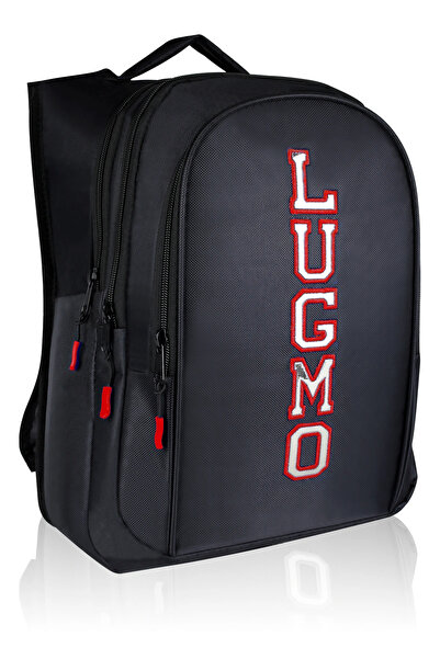 LUGMO حقيبة مدرسية وثانوية حمراء بثلاثة عيون - مع دعم خلفي ومطرزة