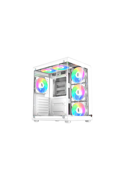 SPEARPC Strike G210 GAMING Case,6 ARGB Fans, Glass, ARGB Hub & Remote, ATX/ITX, USB 3.0, White