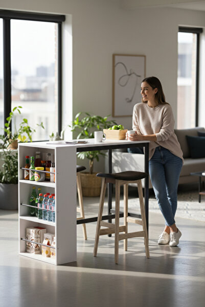 TOLIAHOME Raflı Metal Ayaklı Mutfak Masası Bar Masası Çok Amaçlı Masa Çalışma...