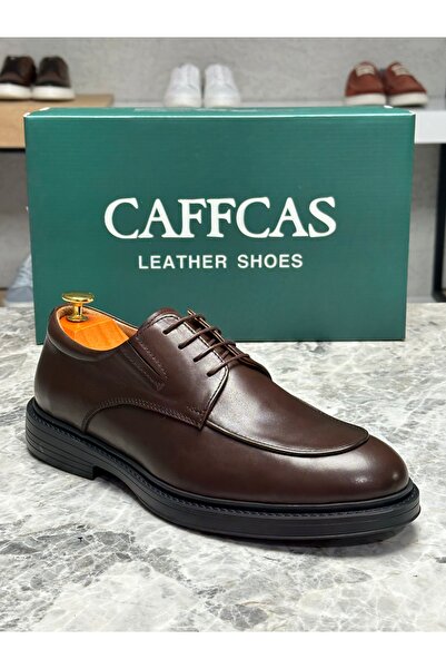 Caffcas حذاء رجالي كلاسيكي مصنوع يدويًا من الجلد الطبيعي باللون البني 1395-31