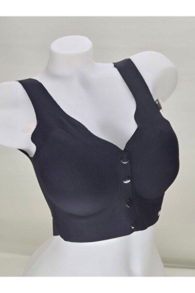 Balensiz Dikişsiz Önden Çıtçıtlı İz yapmayan Sütyen Siyah