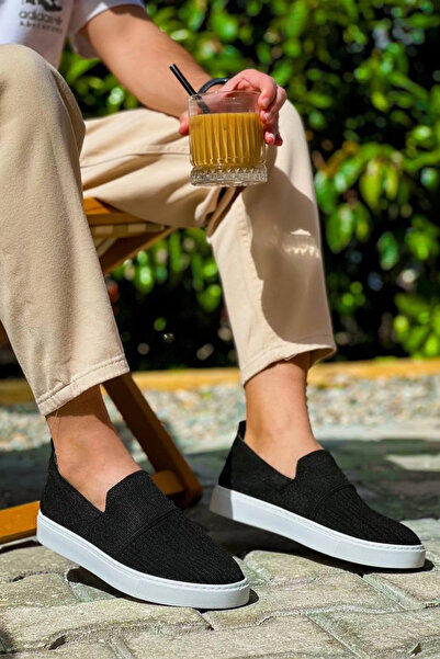 Zerenyus ZRN-114 Μαύρο και άσπρο πλεκτό ορθοπεδικό πάτο χωρίς κορδόνια casual...