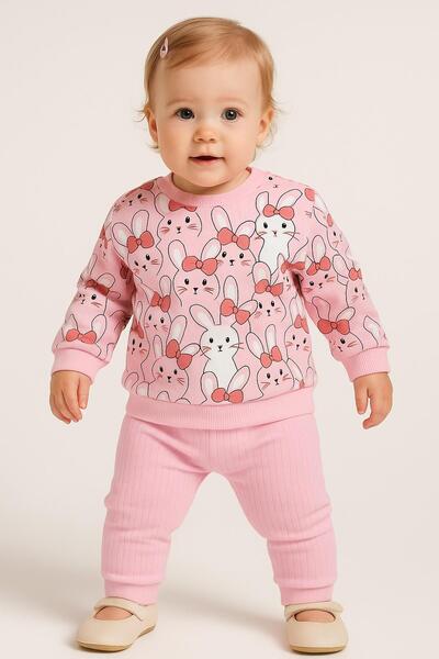 dinamik çocuk طقم مكون من قطعتين للفتيات الصغيرات، سويت شيرت مطبوع عليه أرنب ...