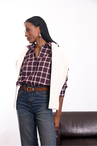 5in1Canpolat Bordo Ekose Desenli Gömlek 6648