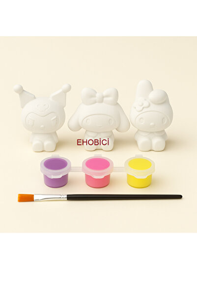 ehobici Taş Boyama Seti Kuromi ve Arkadaşları 3 Renk Akrilik Boya 5ml + Fırça