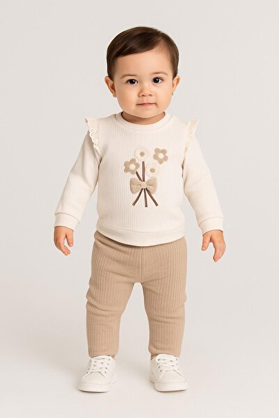 dinamik çocuk Kız Bebek Süzene Papatyalı Fiyonklu 2li Alt Üst Takım - Fitilli...