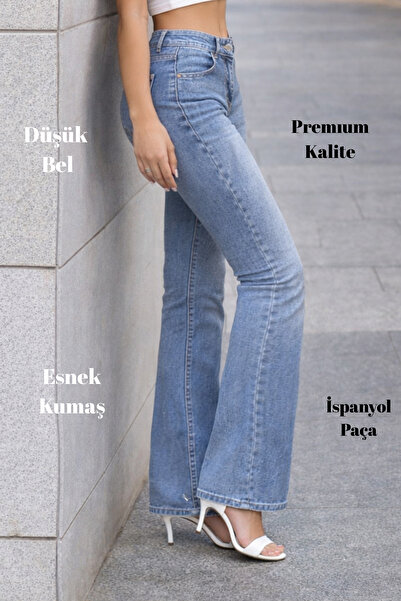 CEDY DENIM Yüksek Kalite Kadın 5 Cep Düşük Bel Ispanyol Paça Skinnyfit Esnek Jean Pantolon C619-açık-mavi