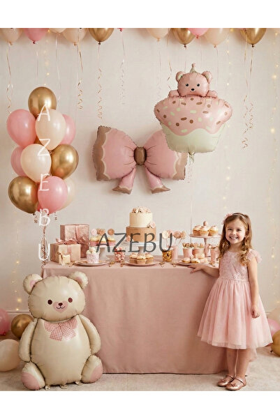 Azebu Baby Shower Retro Ayıcık Temalı Kız Bebek Kutlama Seti
