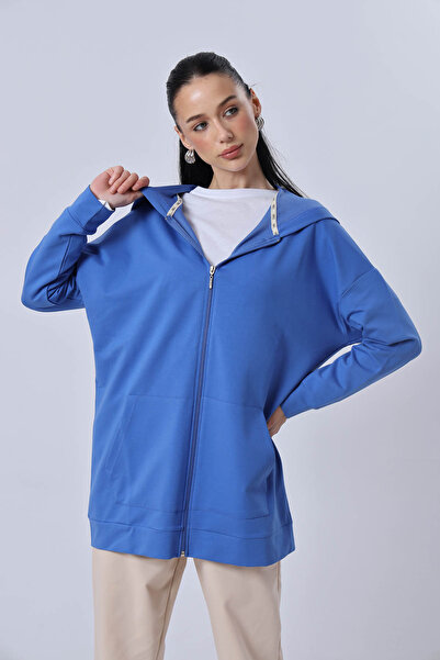 the basics Hooded Zippered Stretch Fabric Sweat Cardigan