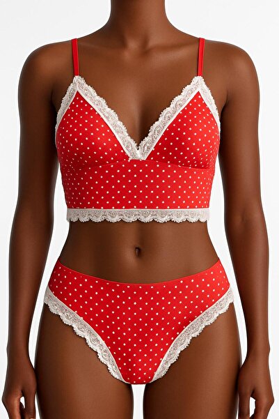 DEEP SECRET بدلة براليت حمراء منقطة من كوتون للعام الجديد Ds200583BRT