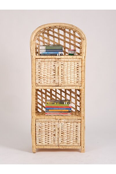 Rafiste Dekoratif Hasır Raf Kitaplık 4 Kapaklı