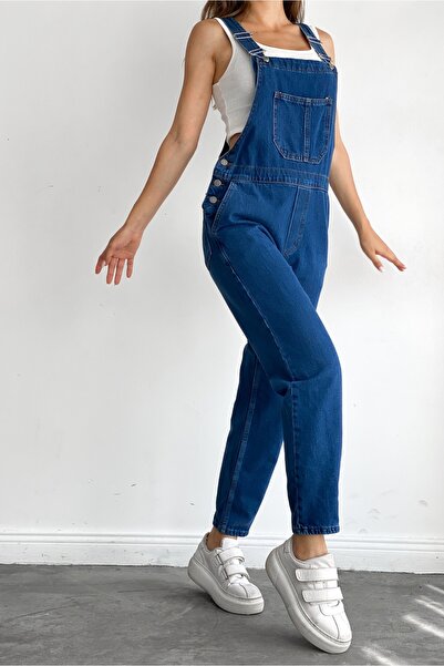 Fav Style Kadın Denim Bahçıvan Tulum Mavi