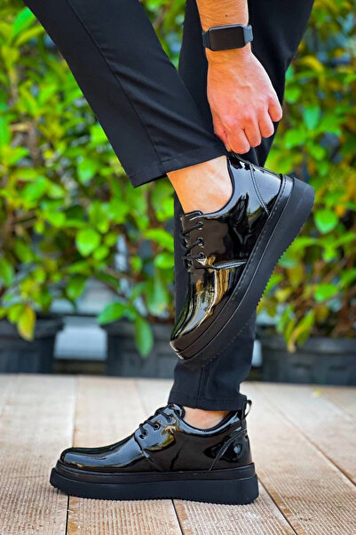 Zerenyus ZR-X3 Pantofi casual pentru bărbați, cu șireturi, din piele lacuită ...