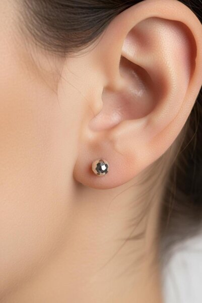 Çgk Çiğdem Gürel Kuyumculuk 14 Ayar Beyaz Disko Topu Altın Çivi Küpe