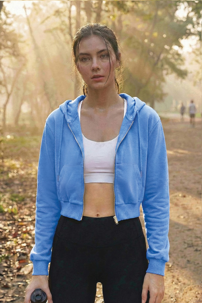 GHASSY CO. Women's Cotton Crop Model Kangaroo Pocket Hooded Crop Sports Sweatshirt