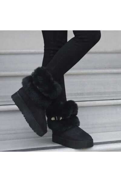 POTEEN حذاء دوبرا نسائي قصير من الفرو P308-أسود