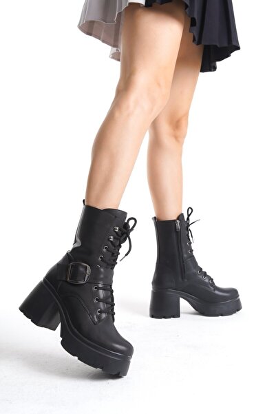 Zerenyus Μπότες με κορδόνια με μαύρο τακούνι Linma Premium