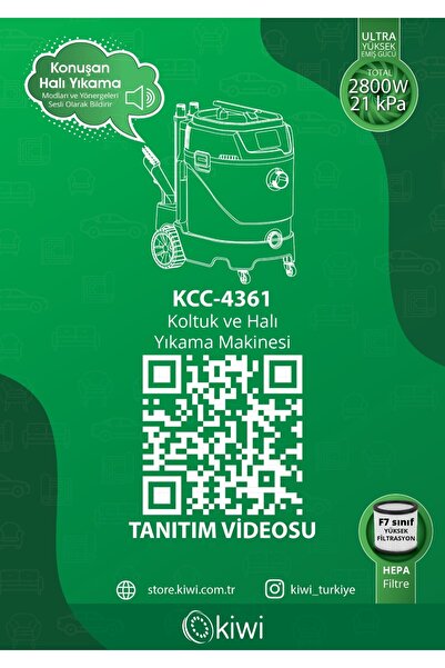 Kiwi KCC-4361 Otomatik Halı Koltuk Yıkama, Buharlı Temizlik Makinesi, Islak Kuru Elektrik Süpürgesi