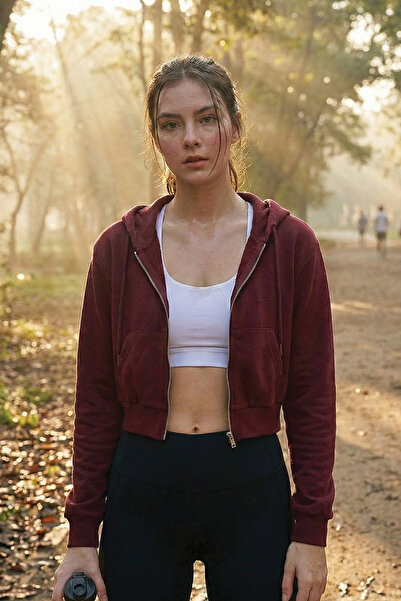 GHASSY CO. Women's Cotton Crop Model Kangaroo Pocket Hooded Crop Sports Sweatshirt