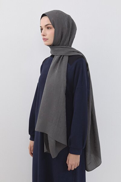 Nihan Desenli Pamuk Naia Lyocell Şal Koyu Gri