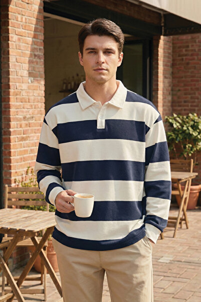 GHASSY CO. Ghassy Co. Erkek London Çizgili Şeritli Pamuklu İçi Polarlı Polo Y...