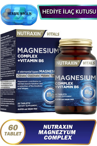 Nutraxin Magnezyum Complex - (Bisiglinat - Taurat - Malat - Sitrat - B6) 60 Adet Tablet 125 Mg