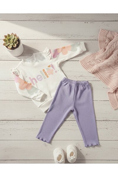 POFUDUK Lila hello yazılı kız bebek takım