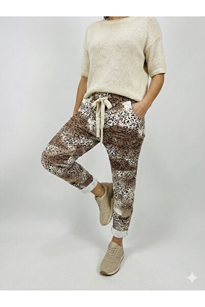 della moor Women's White Italian Silvery Leopard Pattern Elastic Waist L Stre...