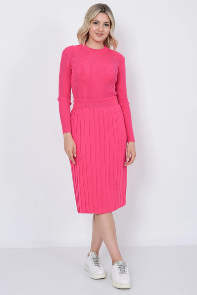 LUGMO Set de tricotaje pentru femei Fujya Color, pulover și fustă plisată - î...