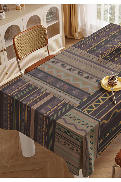 ALAMODECOR Brown Ethnic Patterned Kitchen Living Room Tablecloth