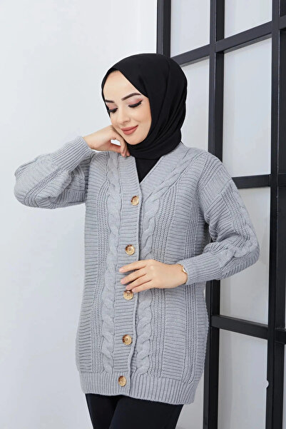 LUGMO Women's Knitwear 5-Button Knitted Cardigan Gray