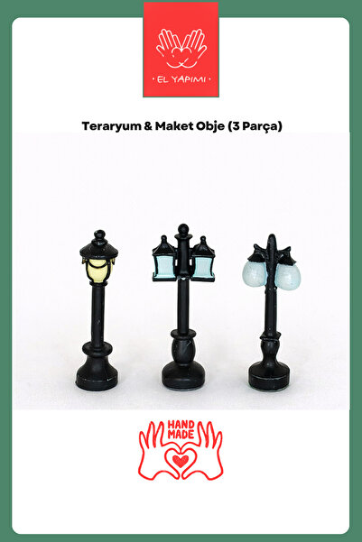 HOBİ 3’lü Sokak Lambası Minyatür Aydınlatma Direği – Teraryum ve Minyatür Bah...