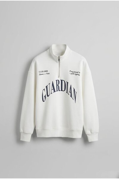 ablukaonline سويت شيرت رجالي إكرو - مقاس كبير، نصف سحاب، ياقة واقفة، مطبوع