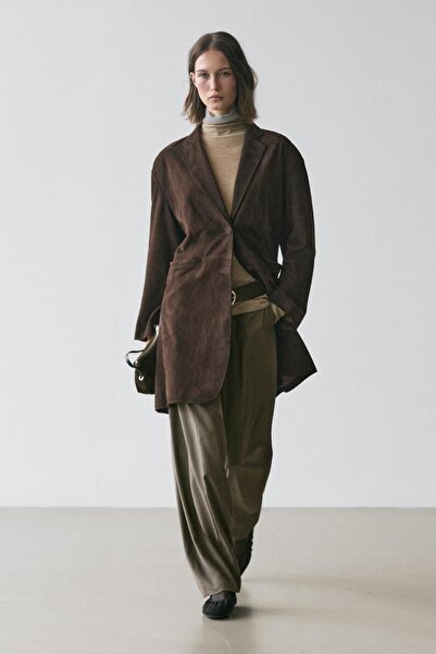 Massimo Dutti Uzun süet deri kaban