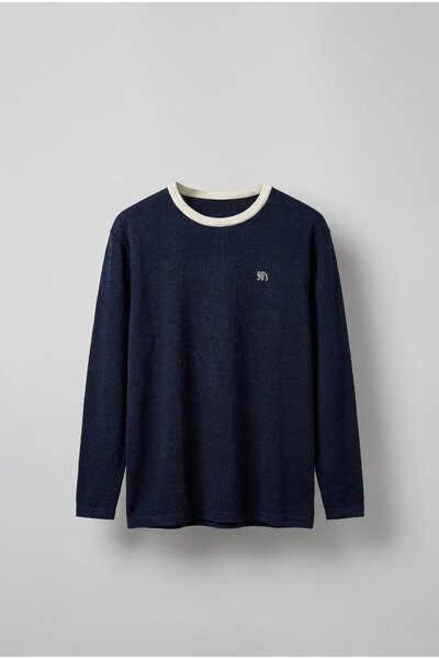 ablukaonline Erkek Kontrast Detaylı Oversize Basic Sweatshirt Lacivert