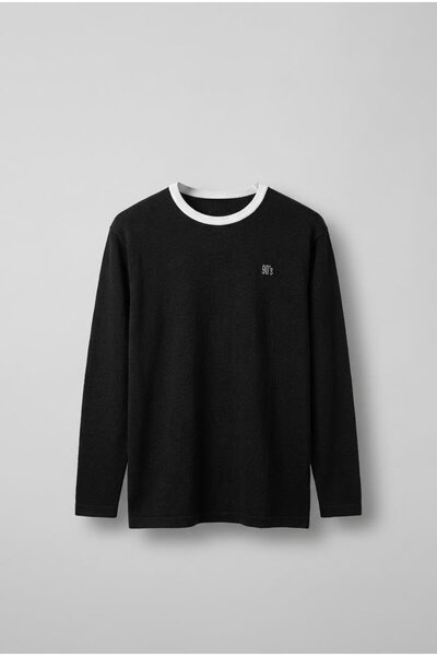 ablukaonline Men's Contrast Detailed Oversized Basic Sweatshirt Black