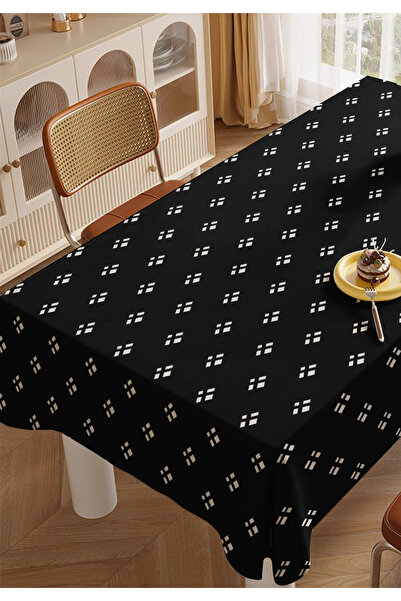 ALAMODECOR Black Checkered Kitchen Dining Table Cover Living Room Tablecloth