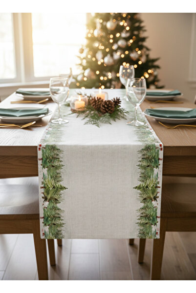 Markaev مفرش طاولة من القطن من غابة الصنوبر للعام الجديد 0068– 50x150 سم
