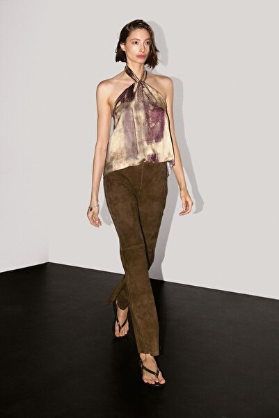 Massimo Dutti İspanyol paça süet deri pantolon