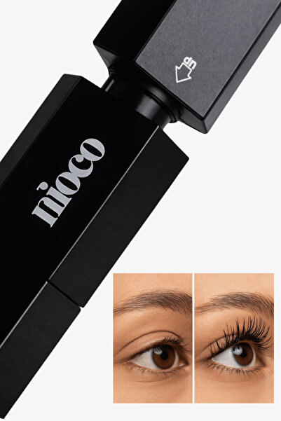 NİOCO 2in1 Çift Taraflı Maskara Eyeliner Hacim Veren Kıvırıcı Etkili Rimel Keçe Uçlu Eyeliner-Siyah