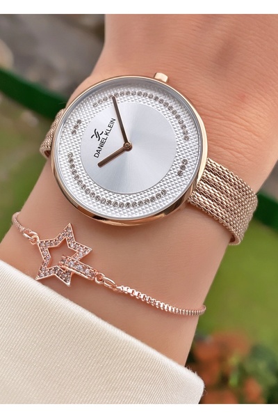 Daniel Klein Marka Sarı Gümüş Renk Taşlı Büyük Kasa Kadın Kol Saati Bileklik Hediyeli