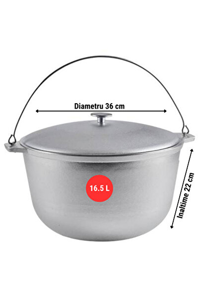 Inteliced Ceaun Aluminiu Alimentar 16.5L cu Capac, Inteliced® – Turnat in Matrite de Racire, Fund Plat Gros