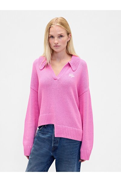 GAP Kadın Pembe Asimetrik Logo Kazak