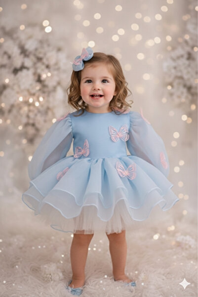 Mirace Styl Minik kelebekli doğum günü düğün organizasyon elbisesi