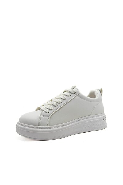 GDT Ayakkabı White Color Lace-Up Flat Sole Women's Sneakers