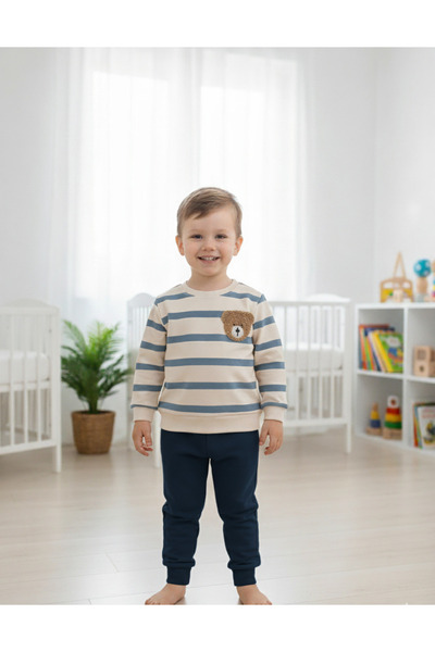 YusGos طقم بيبي بير كيدز ستريوبيد للأولاد بتصميم الدب المخطط