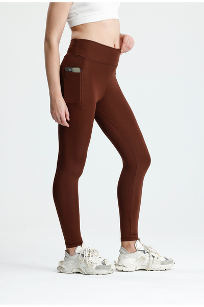 glanour Kadın Kahverengi Kışlık İçi Polarlı Yüksek Bel Toparlayıcı Cepli Tayt